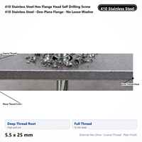 Vis autoperceuse à tête hexagonale en acier inoxydable 410, 5,5 x 25 mm, autotaraudeuse, pour fixation de toiture et garde-corps extérieur