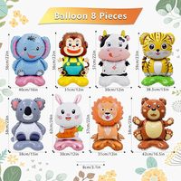8 ballons en feuille d'aluminium en forme d'animaux debout avec base - Lion, ours, vache, singe, koala, tigre, éléphant, lapin, thème de la faune de la jungle