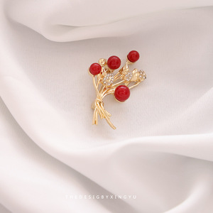 Broches de aleación chapados en oro con perlas de imitación a la moda, ramo de flores de diamantes de imitación, alfileres, hoja de trigo, regalo de fiesta de boda para mujer - Product Image 3