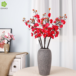 Artificial Plum Blossom Branch Silk Flower Vase Arrangement Oriental Style Home Decor Winter Indoor Ornament - Product Image 5