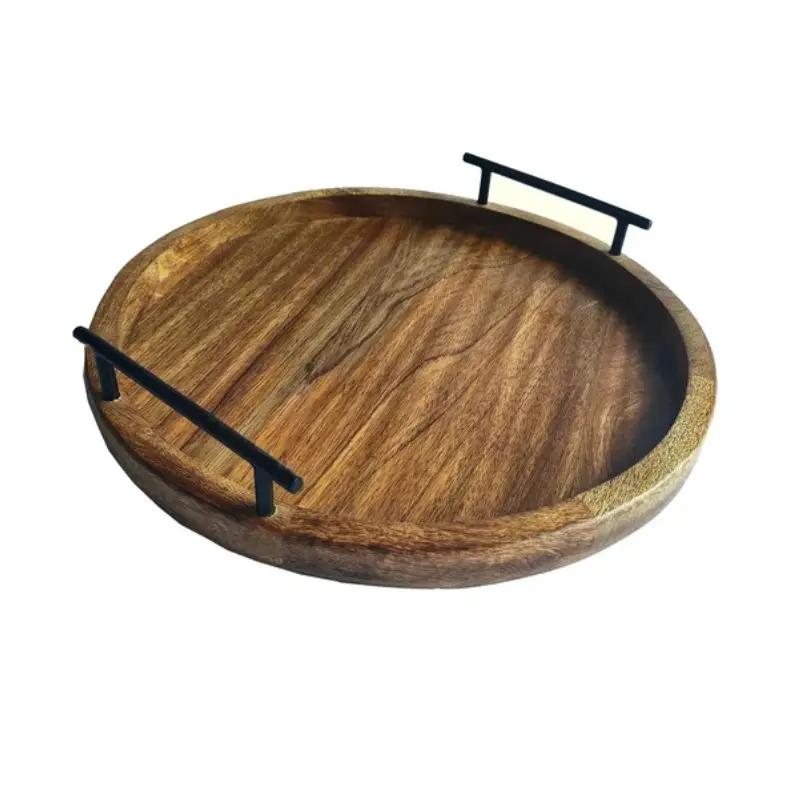 Handmade Wood Tray Tea Coffee Table Food Tray Round Board Serving Snacks Farmhouse Style Storage Wood Tray