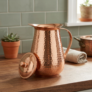 Handcrafted Copper Jug With Lid <b>Vintage</b> Style Beverage Jug For Kitchen Party Use - Product Image 4