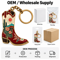 Porte-clés en métal personnalisé en forme de botte de cowboy 5 cm, avec logo personnalisé, style western, pour boutiques de cadeaux, souvenirs de voyage, vente en gros