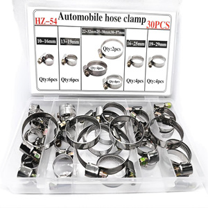 Hose <b>Clamp</b> Set 30Pcs Stainless Steel HZ54 Automotive Pipe <b>Clamps</b> 10-57mm For Repair Replacement - Product Image 1