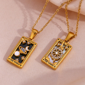 Holesale-Collar personalizado de acero inoxidable para mujer, colgante de oro de 18K con tarjetas de <span class=keywords><strong>tarot</strong></span>, joyería romántica - Product Image 6