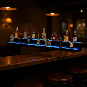 Estante de Barra para Botellas de Licor con Iluminación LED de 2 Niveles y 72 Pulgadas, de Acrílico, Moderno y Contemporáneo, para Montar en la Pared - Product Image 2