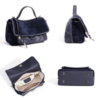 Sac à main vintage en cuir suédé avec poignée supérieure, sac à bandoulière à rabat en suédine véritable, logo personnalisé, rivets, sac à pompons, vente en gros directe usine