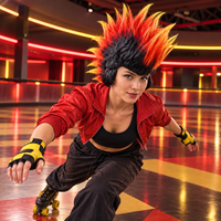 Perruque punk à pointes flamboyantes noires, rouges et jaunes pour adultes, cheveux synthétiques style Mohawk pour Halloween, remise de diplôme, Ramadan, fêtes costumées