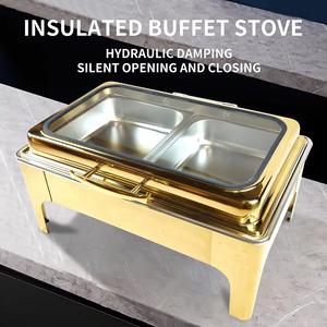 Juego de Recipientes para Buffet de Acero Inoxidable Dorado de 9L, Moderno y Lujoso, Juego de Recipientes para Buffet Dorado con Calentador de Alimentos - Product Image 3