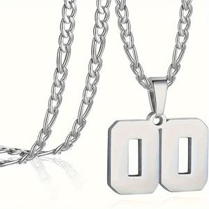 Trendige, versilberte, polierte Edelstahl-Zahlen-Anhänger-Halskette für Herren – Sport, Basketball, Baseball, Fußball – Geschenk - Product Image 5