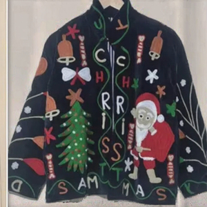 Christmas Embroidered <b>Velvet</b> Fleece Jacket <b>Women</b> Holiday Outerwear Full Sleeve Stand Collar Winter <b>Coat</b> - Product Image 3