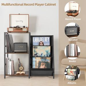 Minimalist Three Tier <b>Record</b> Player <b>Stand</b> Iron Wood Combination Floor Standing Multi Layer Storage Rack For Living Room - Product Image 2