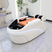 Fauteuil de lavage multifonctionnel silencieux en mousse haute densité avec cadre en fibre de verre et bassin en céramique, design moderne pour salons de coiffure et instituts de beauté