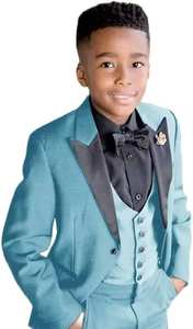 Conjunto Formal para Niños, Traje de Boda de 4 Piezas, Chaqueta, Chaleco, Corbata de Moño, Elegante Esmoquin <span class=keywords><strong>Gris</strong></span> para Niños de 3 a 14 Años - Product Image 4
