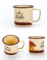 Tasse de camping en métal à bord roulé réutilisable avec logo personnalisé en gros 350 ml avec poignée en émail de 11/12/16oz tasse à utiliser pour feu de camp