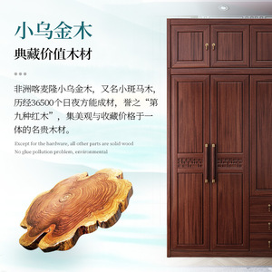 Armoire en bois massif ébène avec portes battantes, meuble de rangement pour chambre à coucher, écologique, pour adultes - Product Image 1