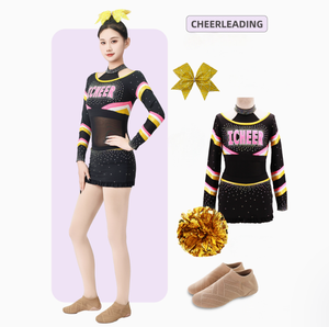Equipo <span class=keywords><strong>de</strong></span> Spandex elástico adornado con diamantes <span class=keywords><strong>de</strong></span> imitación a juego para niñas jóvenes Rendimiento uniforme <span class=keywords><strong>de</strong></span> baile <span class=keywords><strong>de</strong></span> porristas para mujeres - Product Image 3