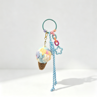 Porte-clés en peluche au crochet, forme canard crème glacée, esthétique mignonne, avec anneau de perles colorées et cordon tressé, doux, fait main, breloque de sac, idéal pour les fêtes