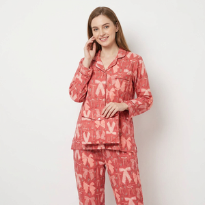 Ensemble de pyjama pour femmes, hiver, luxe, imprimé floral, manches longues, 100% coton, doux, lisse, respirant, séchage rapide, taille élastique, vêtements de nuit - Product Image 1