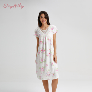 Shine ASHLEY Custom Ladies Floral <strong>Maxi</strong> Dress Printed Neckline Lace Lace High Quality Ladies Home Wear Ladies Fashion <strong>Nightdress</strong> - Product Image 6