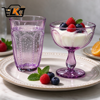 Bol à sundae romantique transparent perlé en relief coloré, style rétro, pour crème glacée à la lavande, idéal pour café, mariage, remise de diplôme