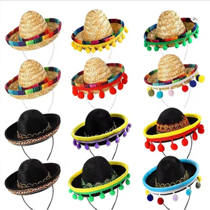 قبعات قش على شكل سومبريرو لحفلات سينكو دي مايو في المكسيك، عصابات رأس للحيوانات الأليفة، قبعات صغيرة للقطط والكلاب لتزيين الحفلات - Product Image 2