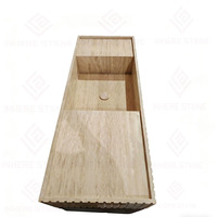 Meuble de salle de bain de luxe pour hôtel, suspendu au mur, en pierre naturelle, avec dessus en travertin beige cannelé, en bois massif