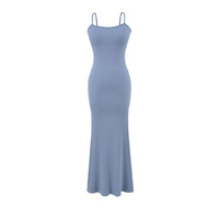 Robe longue moulante côtelée unie pour femme avec bretelles spaghetti réglables et ourlet queue de poisson, amincissante, idéale pour l'été