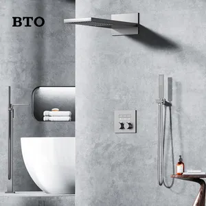 BTO Gun Grey Shower oculto en la pared incrustaciones empotradas fila de pared Juegos de baño ocultos ducha