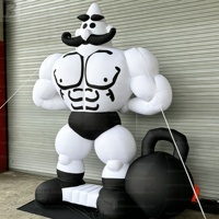 Homme musclé gonflable géant, figurine de bodybuilder gonflable avec lumières LED, logo personnalisé, modèle de homme fort pour la publicité en salle de sport/les fêtes