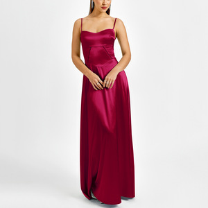 Abiti Eleganti <span class=keywords><strong>da</strong></span> <span class=keywords><strong>Sera</strong></span> per Donna, Vestito <span class=keywords><strong>Lungo</strong></span> in <span class=keywords><strong>Raso</strong></span> con Spalline Sottili e Collo Halter, Moda Chic Senza Maniche - Product Image 4