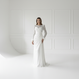 Abito da Sera Elegante a Maniche Lunghe <span class=keywords><strong>Franzese</strong></span> per Cerimonie e Matrimoni, Vestito Elegante per Occasioni Formali - Product Image 1