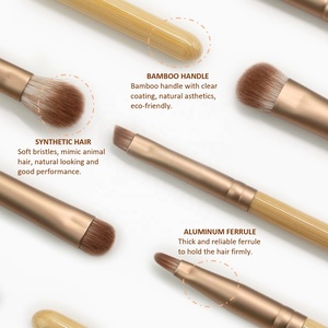 Ensemble professionnel de 5 pinceaux de maquillage des yeux à manche en bambou écologique avec logo personnalisé pour eye-liner et <span class=keywords><strong>mascara</strong></span> - Product Image 3