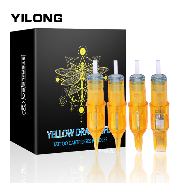 20pcs/box Tattoo Cartridges Needles YELLOW DRAGONFLY 3RL 5RL Flat Factory Wholesale OEM/ODM logo Disposable for Tattoo Body Art