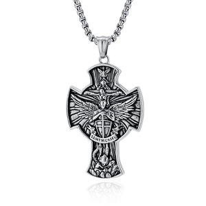 Retro-style Saint Michael Archangel <b>titanium</b> steel necklace, a popular cross-border e-commerce jewelry item from Europe and Amer - Product Image 5