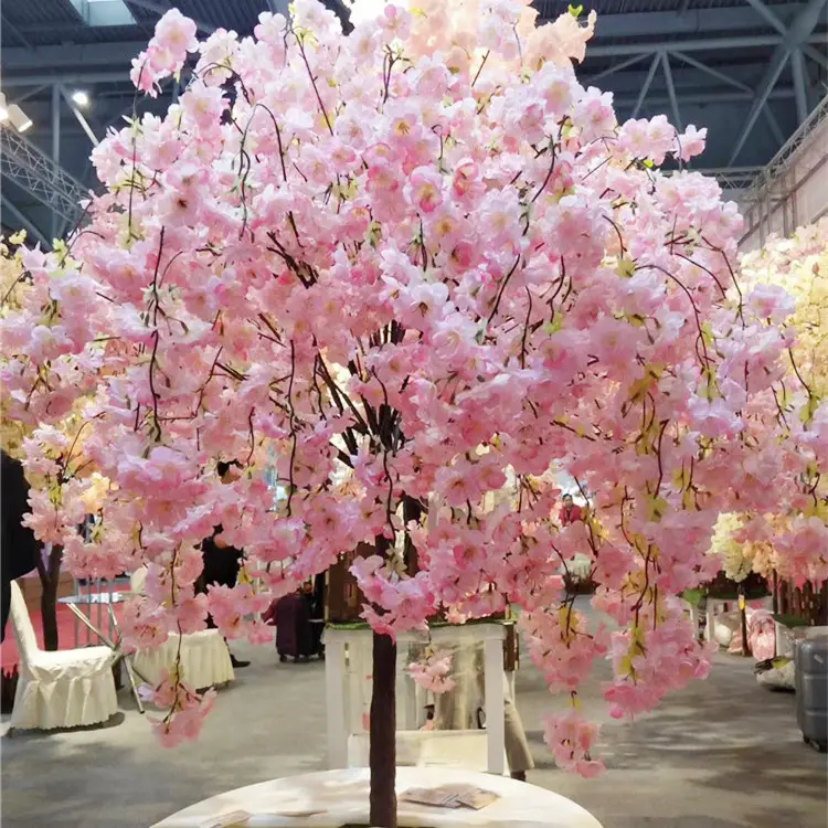SC003 Pohon Bunga Palsu Kecil Kustom, Dekorasi Tengah Meja Pernikahan Pohon Mawar Sakura Buatan Dalam Ruangan Putih Merah Muda