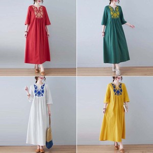 <span class=keywords><strong>Robe</strong></span> mi-<span class=keywords><strong>longue</strong></span> pour femmes, style ethnique, broderie ample, col en V, manches 3/4, nouvelle collection été - Product Image 2