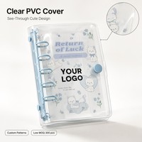 Carnet à 5 anneaux en PVC transparent, style dessin animé, Kawaii, avec feuilles mobiles, pour l'école, les filles, les enfants, cadeau, bouton-pression, logo personnalisé