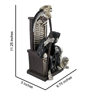 Statue personnalisée en résine, peinte à la main, style gothique artistique, représentant un squelette du Maître des Ténèbres, le Grim Reaper, sur trône, avec une faucille, pour décoration d'Halloween et thème mort. - Product Image 5
