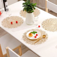 Napperons en PVC doré de luxe en gros, forme pissenlit, 38 cm, résistants à la chaleur, tissés, pour la décoration de la maison et de mariage