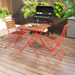 Table de bistrot carrée pliable en WPC avec deux chaises pliantes, cadre en aluminium noir moderne, pour extérieur, cour, parc, <span class=keywords><strong>café</strong></span>, jardin - Product Image 3