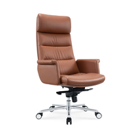 Chaise de bureau ergonomique moderne de haute qualité en cuir, dossier haut, pour la maison, avec éponge haute densité et haute élasticité, en acier inoxydable