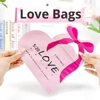 Sac d'emballage en forme de cœur pour bonbons de mariage LOVE 5:20 Texte Fermeture éclair supérieure Sac à main mignon pour la Saint-Valentin Sac cadeau pour le festival de Qixi