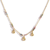 Collier Pendentif Cercle en Acier Inoxydable Plaqué Or 18K avec Perles de Tourmaline et Zircon Cubique pour Femme, Style Bohème Délicat, Vente en Gros OEM