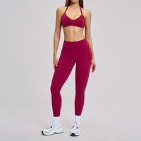 Ensemble de yoga 2 pièces pour femme, dos ajouré et brossé, style licou, tenue athlétique pour la course et l'entraînement en salle de sport, Style 4201
