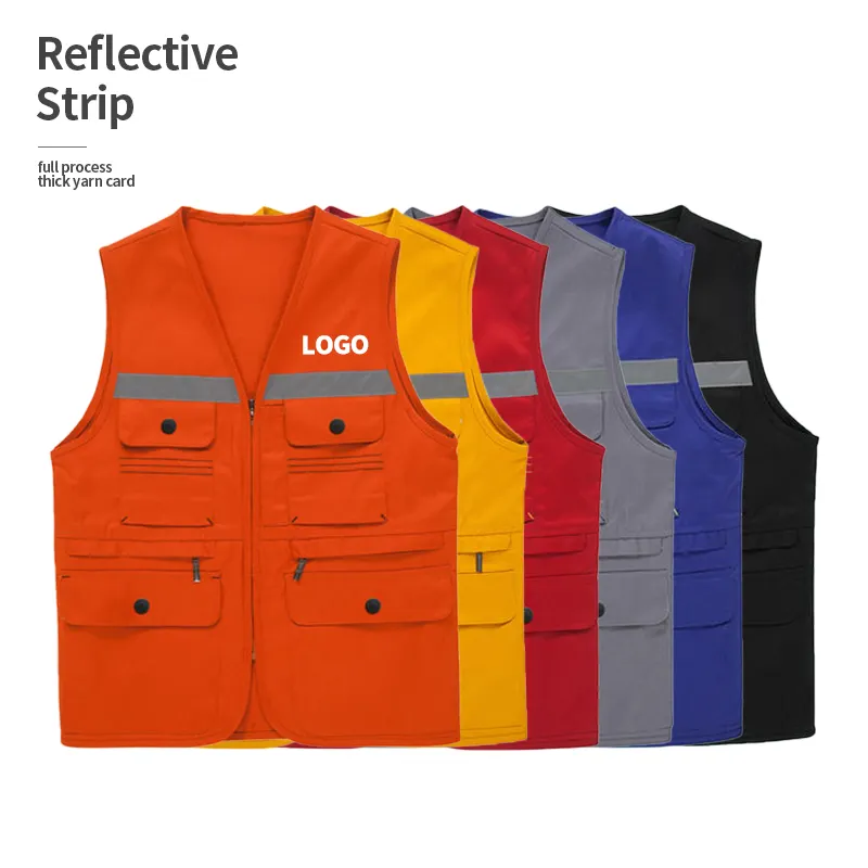 canvas multi pocket work vest men custom vest reflective
