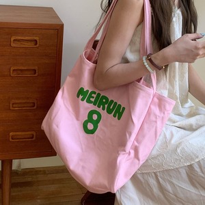 Meirun Canvas Tote Bag Pink Lettering Large Capacity Everyday Shoulder Bag - Product Image 3