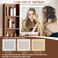 Table de maquillage moderne avec miroir tactile rétractable grand format, éclairage réglable et étagères de rangement