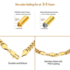 <span class=keywords><strong>Bracelet</strong></span> Chaîne Maille Cubaine Miami en Acier Inoxydable Plaqué Or Véritable 18K, Robuste, Étanche, 3mm 5mm, Bijoux Cadeaux pour Hommes et Femmes - Product Image 4