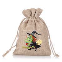 Logo personnalisé Halloween fête friandises sac mignon citrouille vampire sorcière pochette à cordon toile de jute lin Jute enfants Goodies bonbons cadeaux